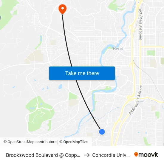 Brookswood Boulevard @ Copper Canyon Way (W) to Concordia University-Bend map