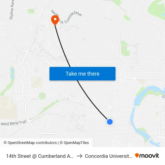 14th Street @ Cumberland Avenue (E) to Concordia University-Bend map
