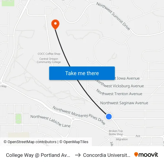 College Way @ Portland Avenue (W) to Concordia University-Bend map