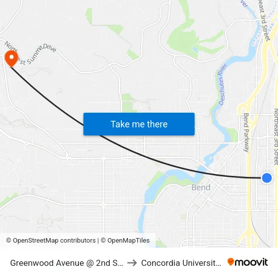 Greenwood Avenue @ 2nd Street (S) to Concordia University-Bend map