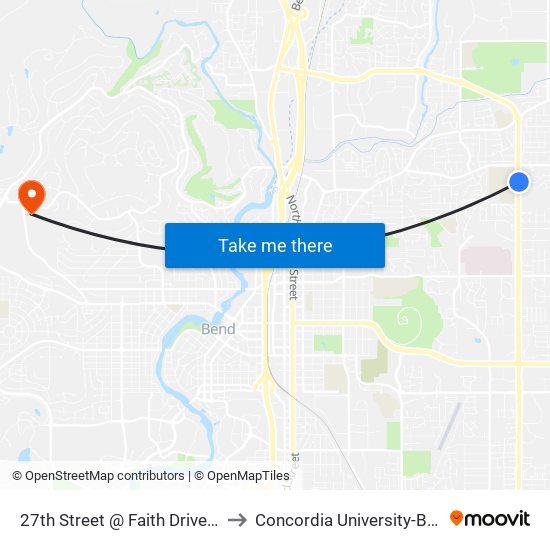 27th Street @ Faith Drive (E) to Concordia University-Bend map