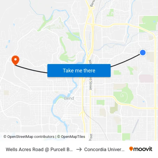 Wells Acres Road @ Purcell Boulevard (W) to Concordia University-Bend map