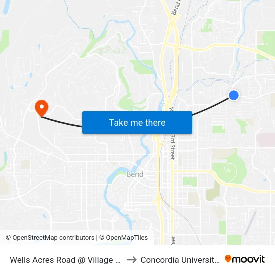 Wells Acres Road @ Village Court (N) to Concordia University-Bend map