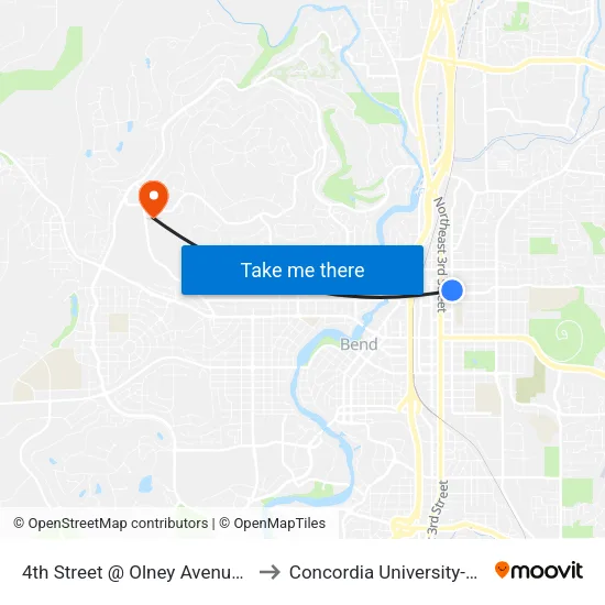 4th Street @ Olney Avenue (W) to Concordia University-Bend map