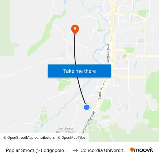 Poplar Street @ Lodgepole Drive (N) to Concordia University-Bend map