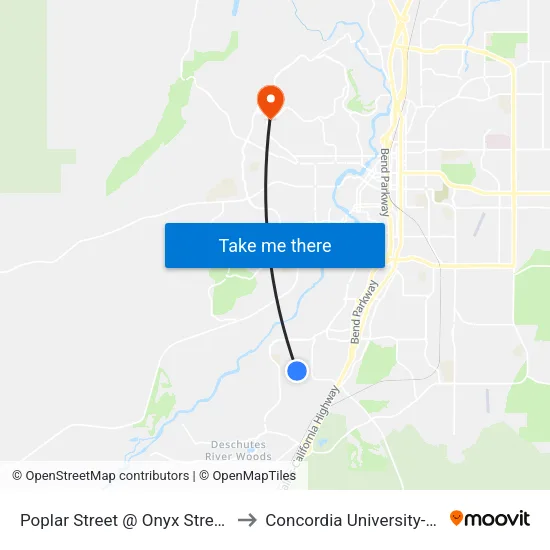 Poplar Street @ Onyx Street (N) to Concordia University-Bend map