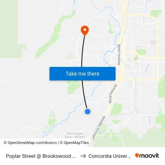 Poplar Street @ Brookswood Boulevard (N) to Concordia University-Bend map