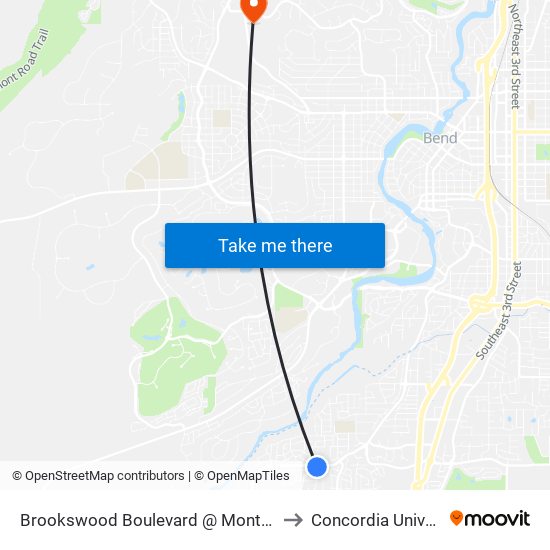 Brookswood Boulevard @ Montrose Pass Street (S) to Concordia University-Bend map