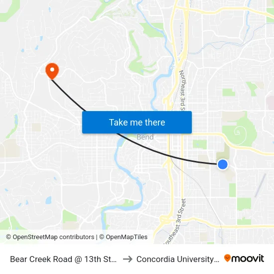 Bear Creek Road @ 13th Street (S) to Concordia University-Bend map