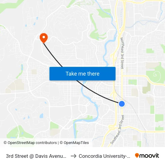 3rd Street @ Davis Avenue (W) to Concordia University-Bend map