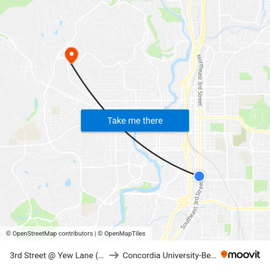 3rd Street @ Yew Lane (W) to Concordia University-Bend map