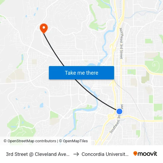 3rd Street @ Cleveland Avenue (W) to Concordia University-Bend map