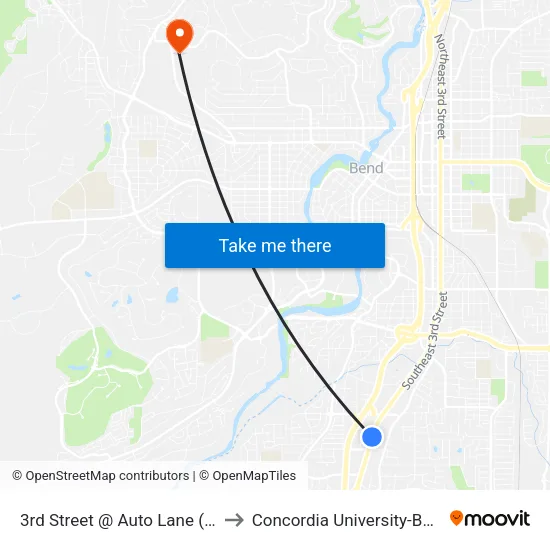 3rd Street @ Auto Lane (W) to Concordia University-Bend map