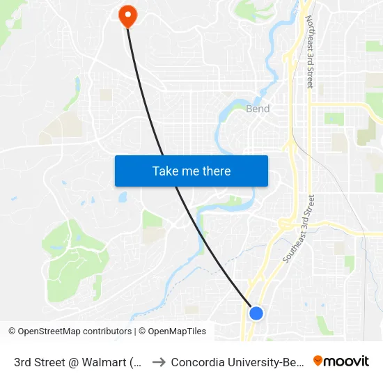 3rd Street @ Walmart (W) to Concordia University-Bend map