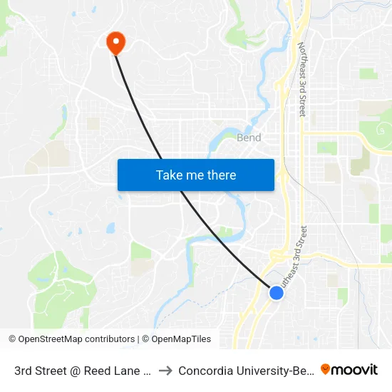 3rd Street @ Reed Lane (E) to Concordia University-Bend map