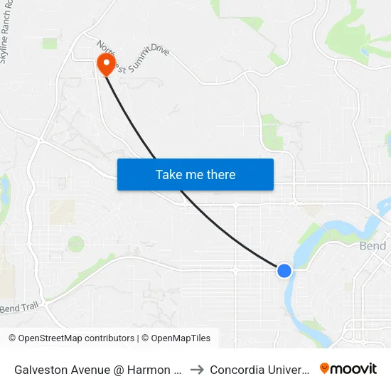 Galveston Avenue @ Harmon Boulevard (S) to Concordia University-Bend map