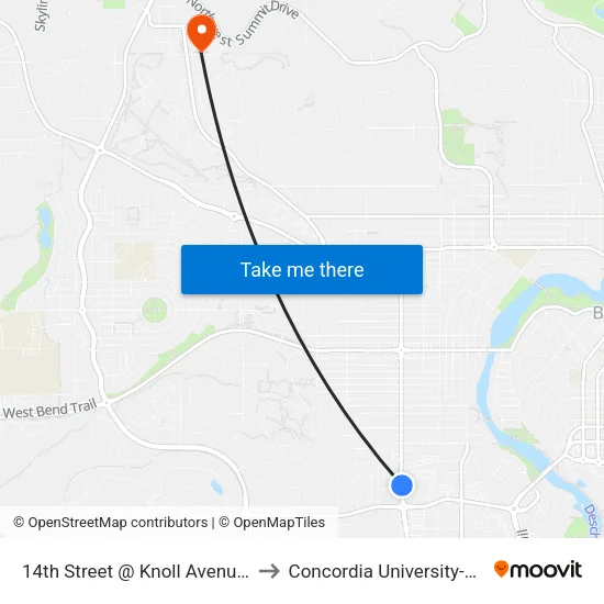 14th Street @ Knoll Avenue (E) to Concordia University-Bend map