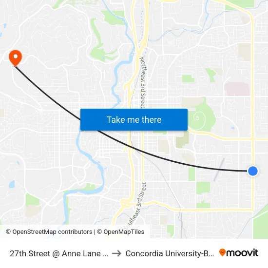 27th Street @ Anne Lane (W) to Concordia University-Bend map