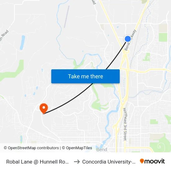 Robal Lane @ Hunnell Road (S) to Concordia University-Bend map