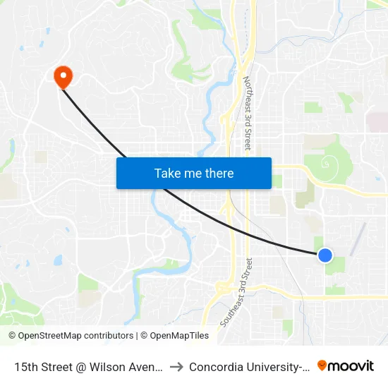 15th Street @ Wilson Avenue (E) to Concordia University-Bend map
