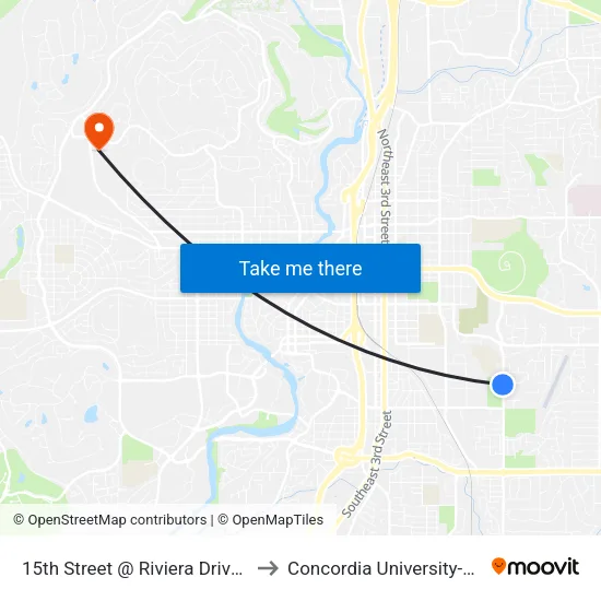 15th Street @ Riviera Drive (W) to Concordia University-Bend map