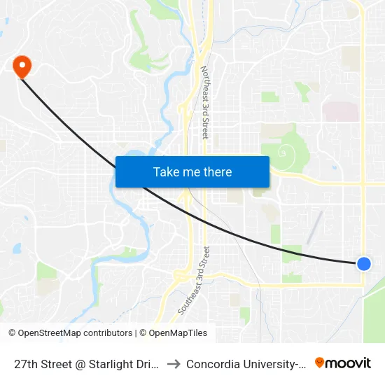 27th Street @ Starlight Drive (E) to Concordia University-Bend map