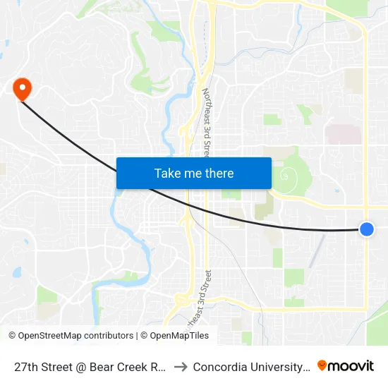 27th Street @ Bear Creek Road (E) to Concordia University-Bend map
