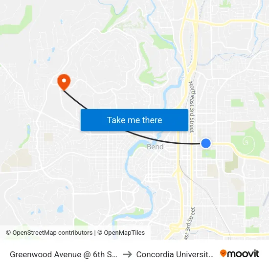 Greenwood Avenue @ 6th Street (N) to Concordia University-Bend map