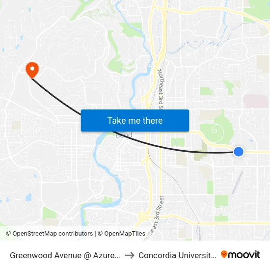 Greenwood Avenue @ Azure Drive (S) to Concordia University-Bend map
