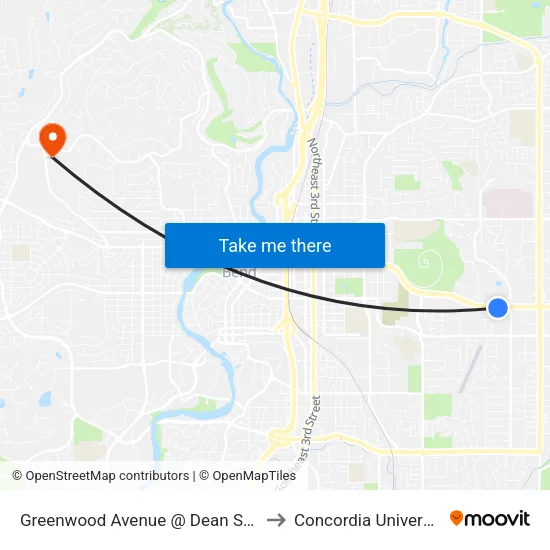 Greenwood Avenue @ Dean Swift Road (S) to Concordia University-Bend map
