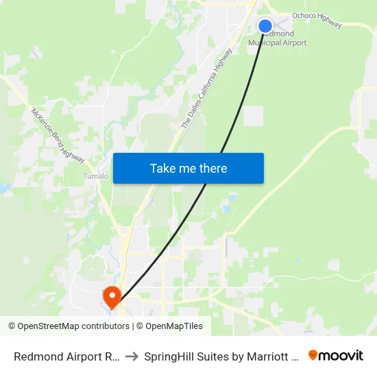 Redmond Airport RDM to SpringHill Suites by Marriott Bend map
