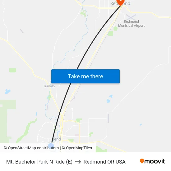 Mt. Bachelor Park N Ride (E) to Redmond OR USA map