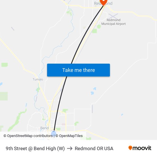 9th Street @ Bend High (W) to Redmond OR USA map