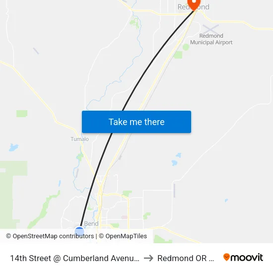 14th Street @ Cumberland Avenue (E) to Redmond OR USA map