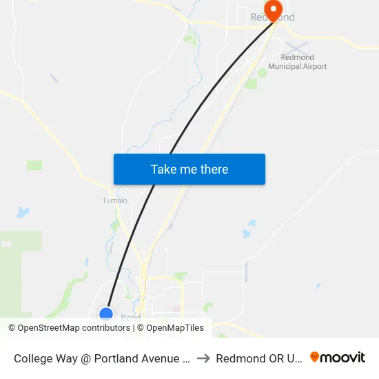 College Way @ Portland Avenue (W) to Redmond OR USA map