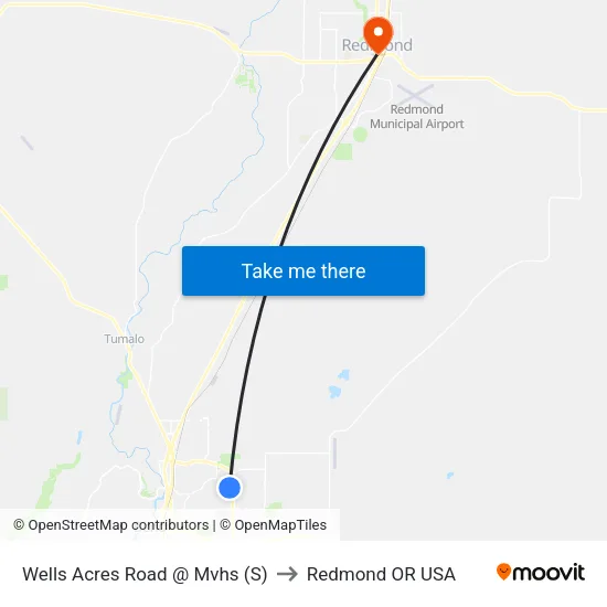 Wells Acres Road @ Mvhs (S) to Redmond OR USA map