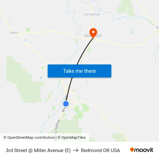 3rd Street @ Miller Avenue (E) to Redmond OR USA map