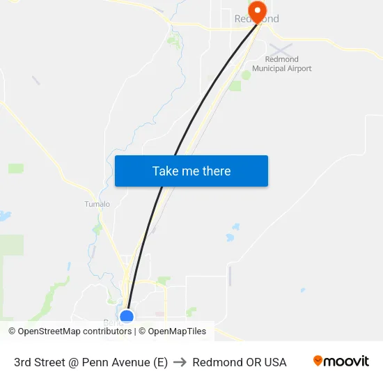 3rd Street @ Penn Avenue (E) to Redmond OR USA map