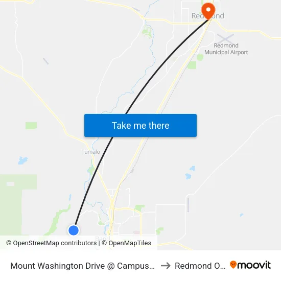 Mount Washington Drive @ Campus Village Way (E) to Redmond OR USA map