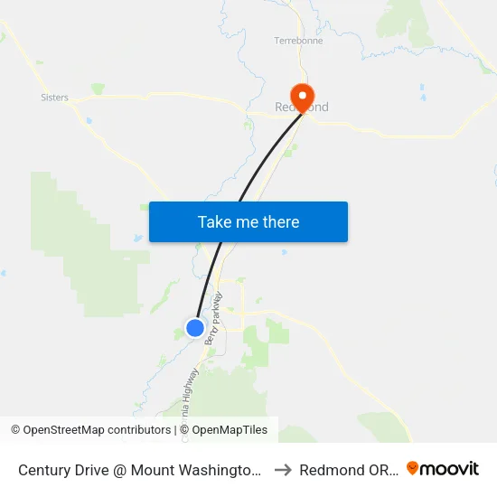 Century Drive @ Mount Washington Drive (N) to Redmond OR USA map