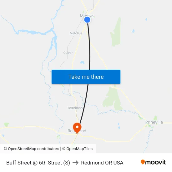 Buff Street @ 6th Street (S) to Redmond OR USA map