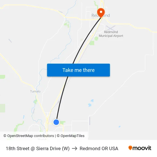 18th Street @ Sierra Drive (W) to Redmond OR USA map