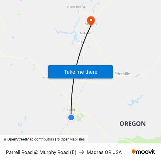 Parrell Road @ Murphy Road (E) to Madras OR USA map