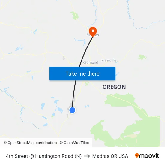4th Street @ Huntington Road (N) to Madras OR USA map