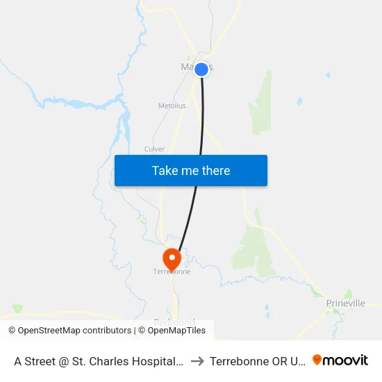 A Street @ St. Charles Hospital (N) to Terrebonne OR USA map