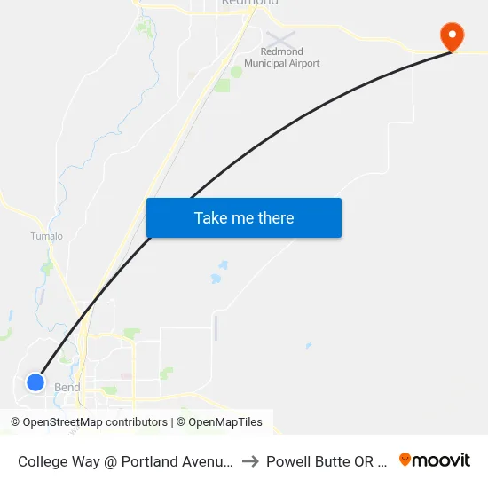 College Way @ Portland Avenue (W) to Powell Butte OR USA map