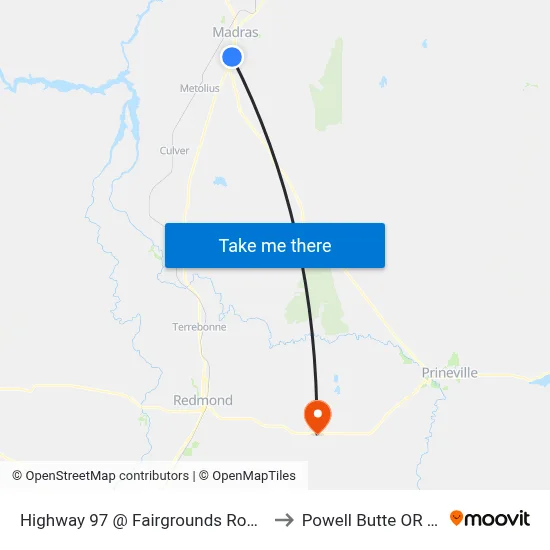 Highway 97 @ Fairgrounds Road (W) to Powell Butte OR USA map