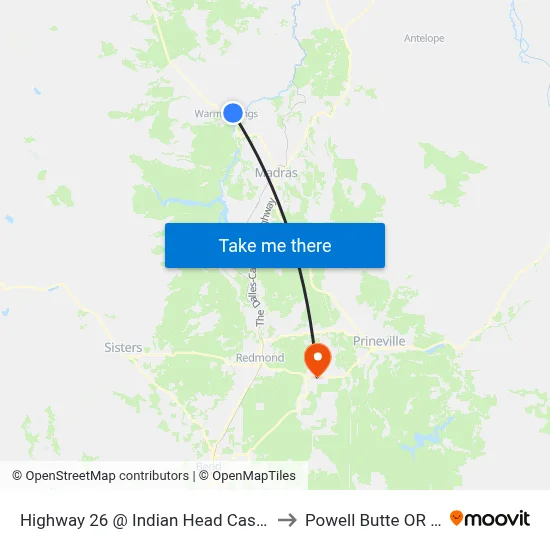 Highway 26 @ Indian Head Casino (N) to Powell Butte OR USA map