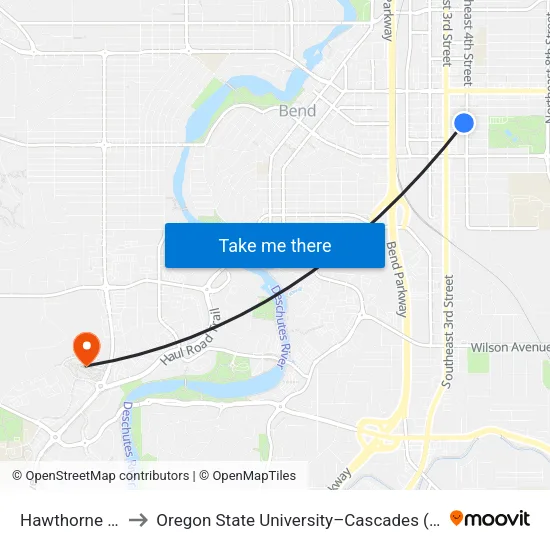 Hawthorne Station to Oregon State University–Cascades (OSU–Cascades) map
