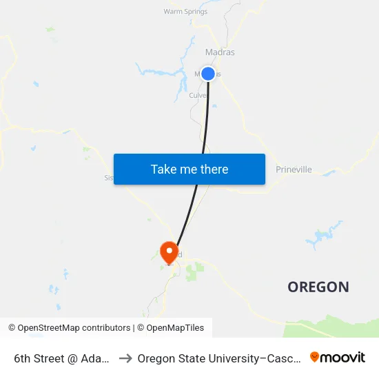 6th Street @ Adams Avenue (S) to Oregon State University–Cascades (OSU–Cascades) map